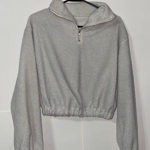 cropped fuzzy half zip